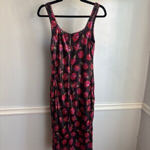 Rachel Roy Sequin Rose Midi Dress. Size Small. Black and Red.